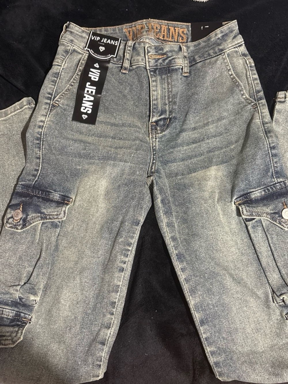 VIP Relaxed Gray Washed Cargo Jeans for Men
